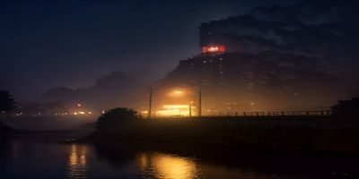 现代都市夜景俯拍，霓虹灯光折射在雨后街道，营造都市女性情感故事的叙事氛围，与白洁故事背景呼应